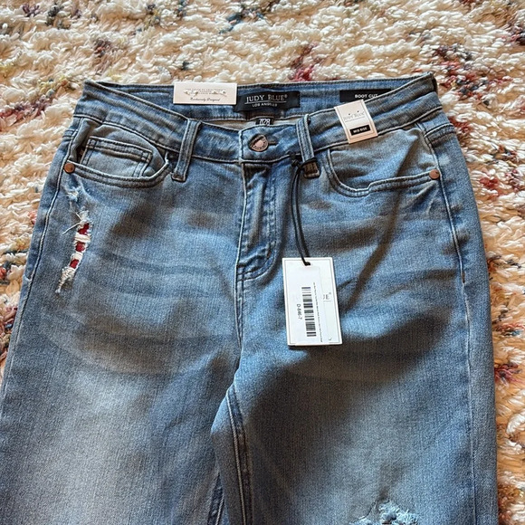 NWT Judy Blue Mid Rise Boot Cut Plaid Accent Jeans - Picture 3 of 4